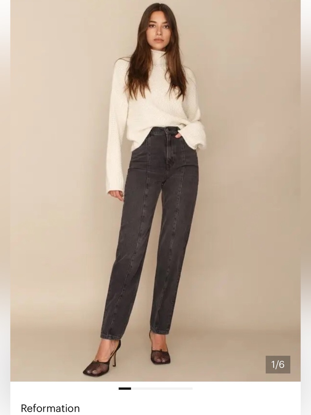 Kris Relaxed Jean Reformation High-Waist Black Washed Front Seam Jeans 28